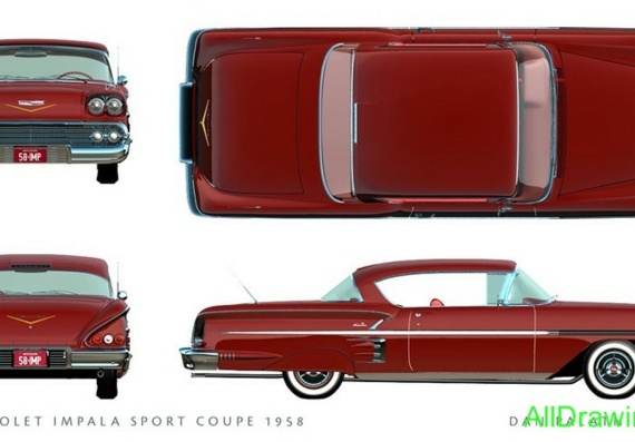 Chevrolet Impala Sport Coupe (1958) - drawings (drawings) of the car